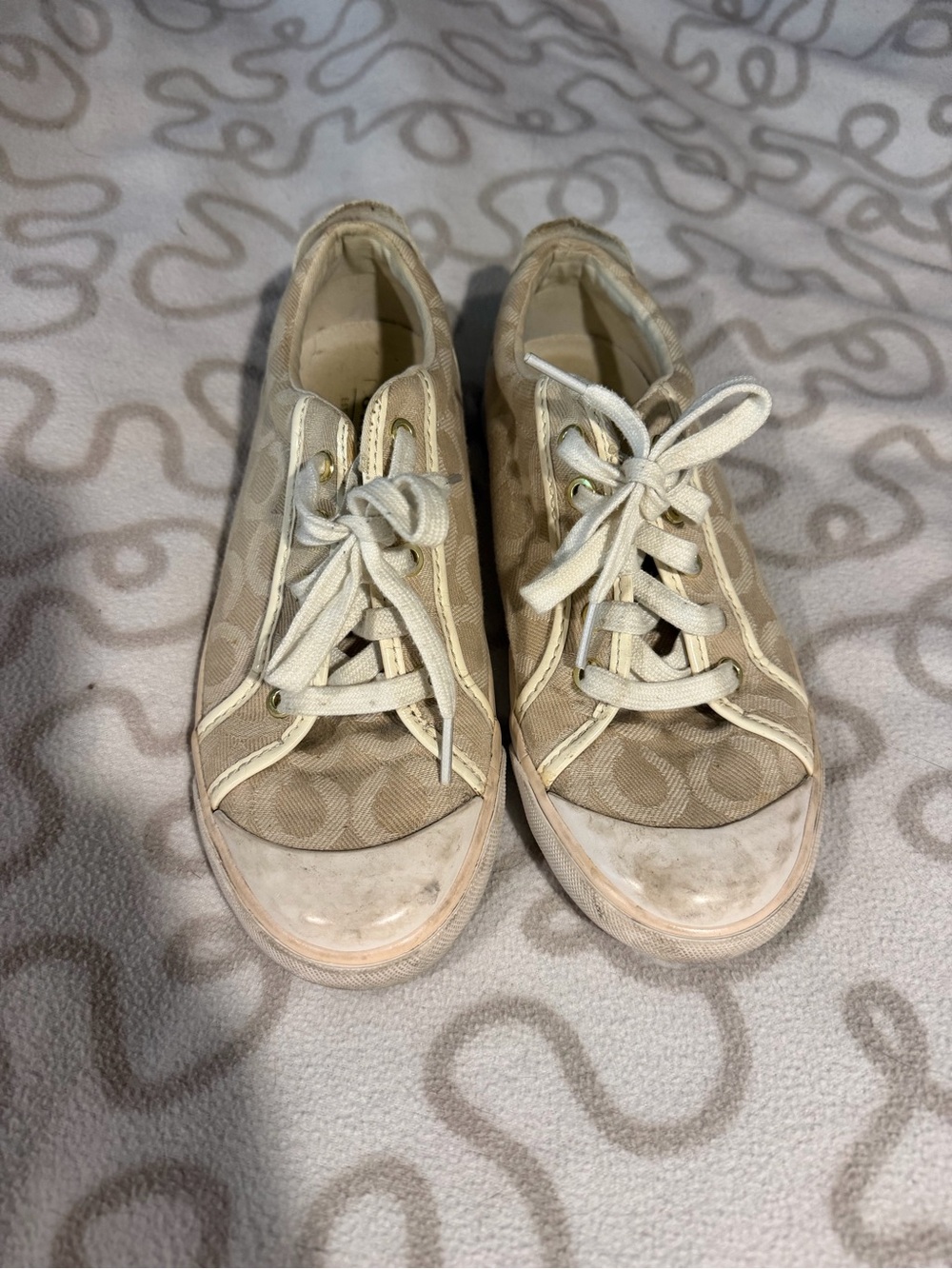 Coach Barrett Signature Canvas Lace-Up Sneakers in Beige and White
